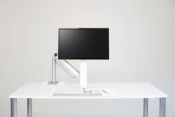 QuickStand Lite Sit Stand Desktop -Office Chair Shop white single clamp front setting 42430.1452619590